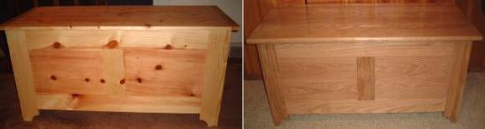 A pine chest and an oak chest
